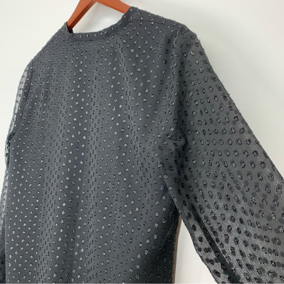 Talbots Solid Black Textured Swiss Dot Sheer Long Sleeve Surplice Blouse Size 8 - Picture 11 of 16